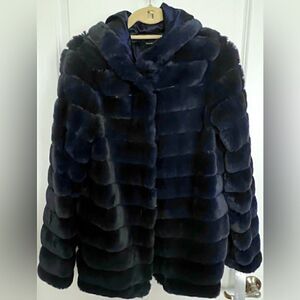 Steel Blue Faux Fur Mink, Steel Blue, Hooded Jacket Coat, NWT